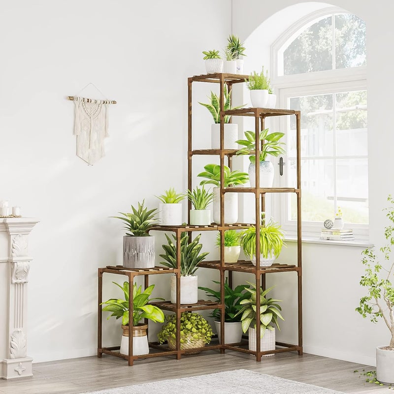 Bamworld 55“ Tall Plant Stand Indoor Outdoor Corner Plant Shelves Wood Plant Holder for Living Room Flower Stand Plant Rack for Multiple Plants Living Room Patio Balcony Garden - Image 1